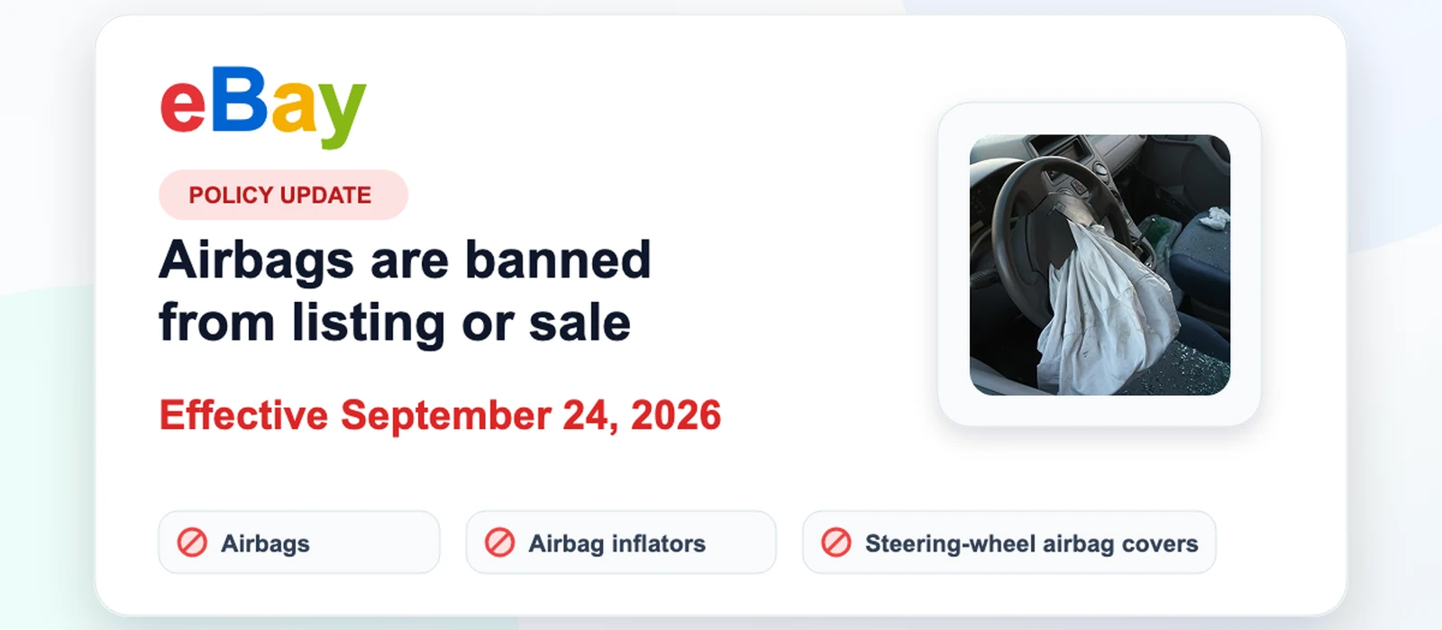eBay Airbag Ban 2026: What Sellers Can and Can't List
