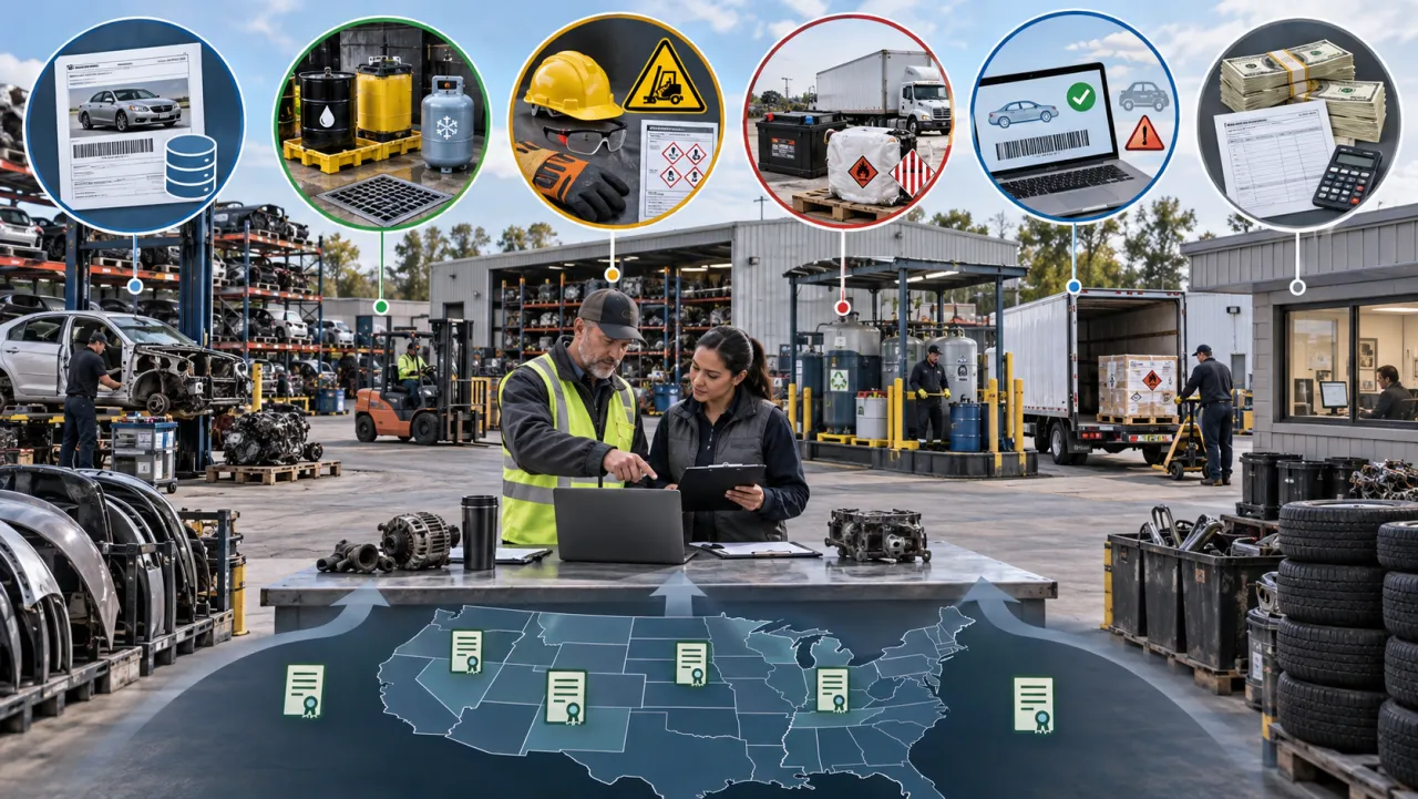 Federal regulations for auto recyclers: NMVTIS, EPA, OSHA, DOT, and Form 8300
