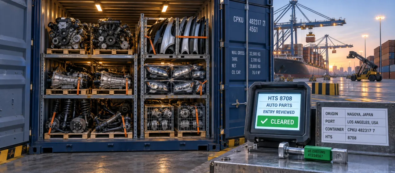 Importing auto parts into the US: HTS codes, the tariff stack, customs clearance, and the admissibility traps for resellers
