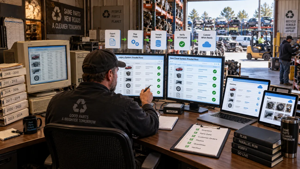 Salvage yard software migration: how to switch without losing data or stopping the business