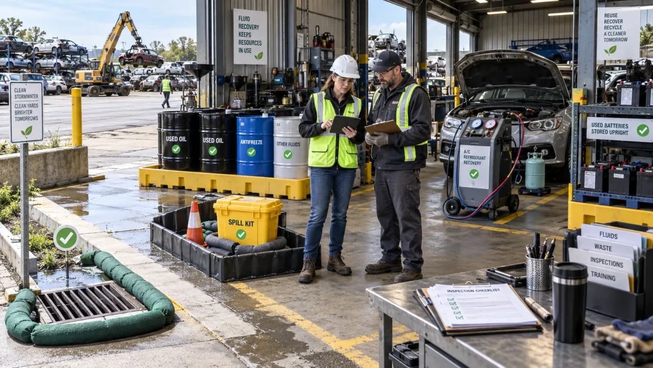 Salvage yard EPA compliance: stormwater, used oil, SPCC, and refrigerant